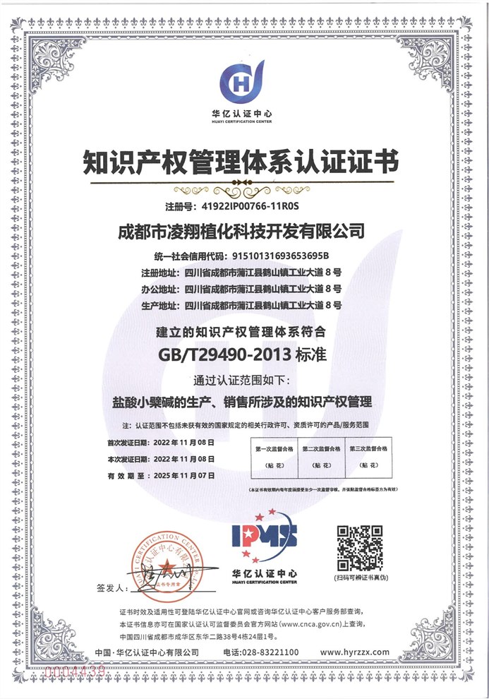 知识产权管理体系认证证书